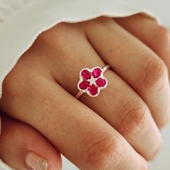 Anillo flor cubics fucsias Plata 925 - comprar online