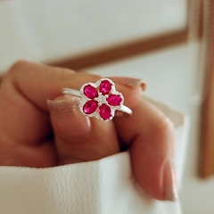 Anillo flor cubics fucsias Plata 925