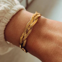 Pulsera snake trenzada chata acero dorado - comprar online