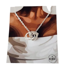 Cadena 40/45 cm corazón y anillo con micropave Acero blanco