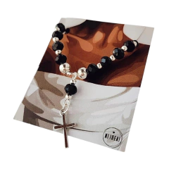 Rosario 50 cm cristales negros Acero blanco - comprar online
