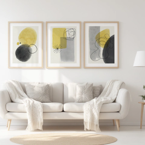 Set 3 Cuadros Abstracto Amarillo