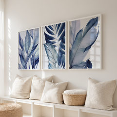 Set 3 Cuadros Blue Botanical Art