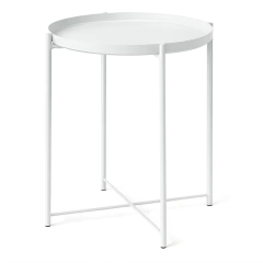 Mesa Auxiliar Redonda Metalica Bandeja Desmontable Colores Blanco