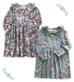 VESTIDO CREME FLORES AZUL - comprar online