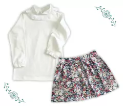 POLLERA VAINILLA FLORES AZUL - comprar online