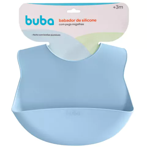 Babador de Silicone Com Pega Migalhas Azul Buba