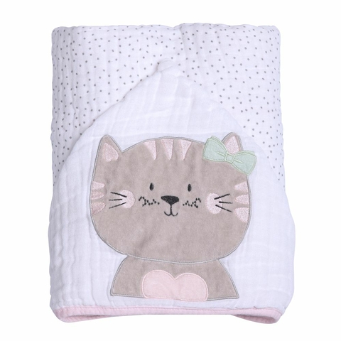Toalha De Banho Soft Papi Friends C/ Capuz Bordado 90Cm X 75Cm Gatinha Papi
