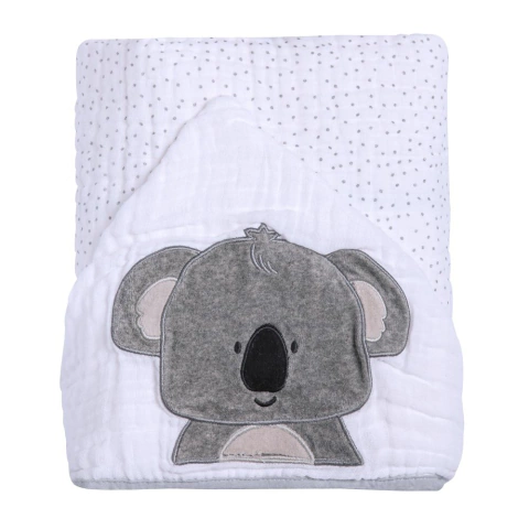 Toalha De Banho Soft Papi Friends C/ Capuz Bordado 90Cm X 75Cm Coala Papi