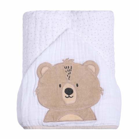 Toalha De Banho Soft Papi Friends C/ Capuz Bordado 90Cm X 75Cm Urso Ted Papi
