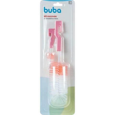 Kit Escovas Mamadeira E Bico Rosa Buba
