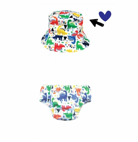 Conjunto De Banho Fralda Reutilizável E Chapéu Dino Gui +Gui Co