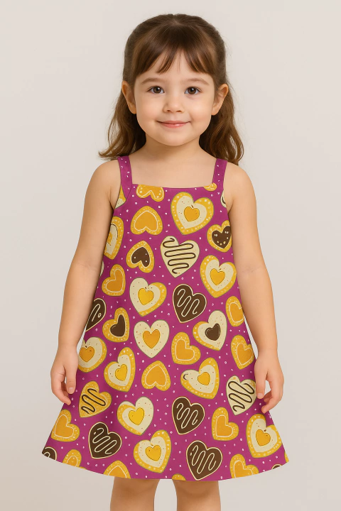 Vestido Infantil Corações Rosa Kyly - comprar online