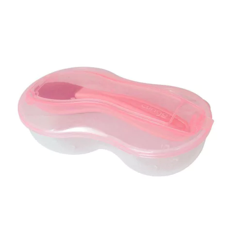 Prato Com Divisória E Colher De Silicone Rosa Clingo