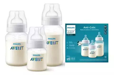 Kit Mamadeiras Anti-Cólica Transparente 125ml + 260ml + 330ml Philips Avent