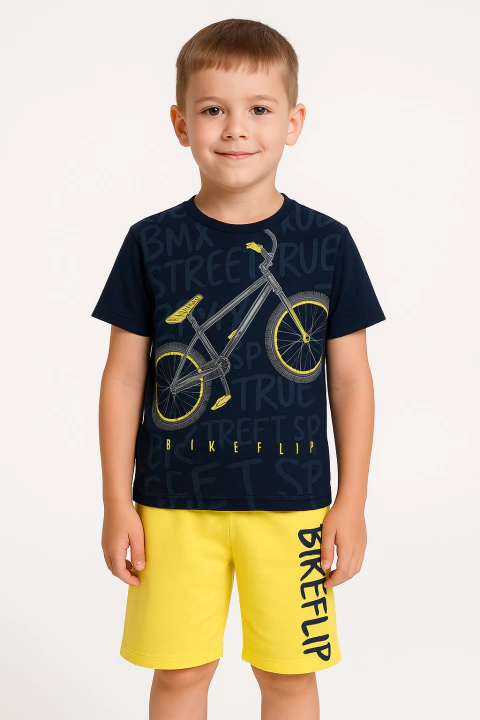 Conjunto Infantil Masculino Camiseta Marinho + Bermuda Kyly - comprar online