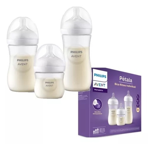 Kit Mamadeiras Pétala 3.0 Tranparente 125ml + 260ml + 330ml Philips Avent