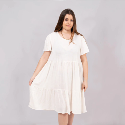 Vestido Lino Manga corta Blanco