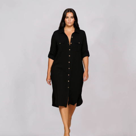 Vestido Lino Camisero Negro