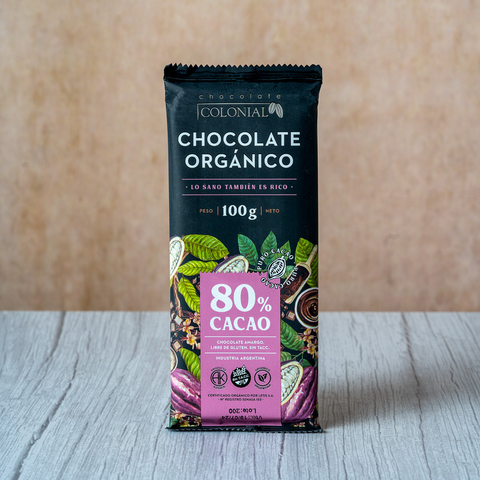 Barra de chocolate organico 80% cacao x100g
