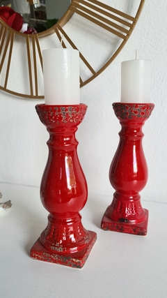 Candelabro pie columna cerámica rojo - comprar online