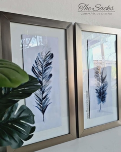 Set x2 cuadros Blue Feathers 37x67cm - comprar online