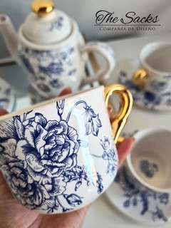 Taza con plato Golden blue roses - comprar online