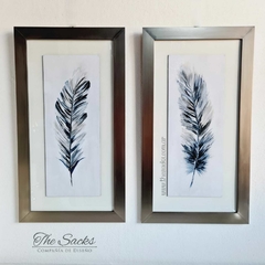 Set x2 cuadros Blue Feathers 37x67cm - tienda online