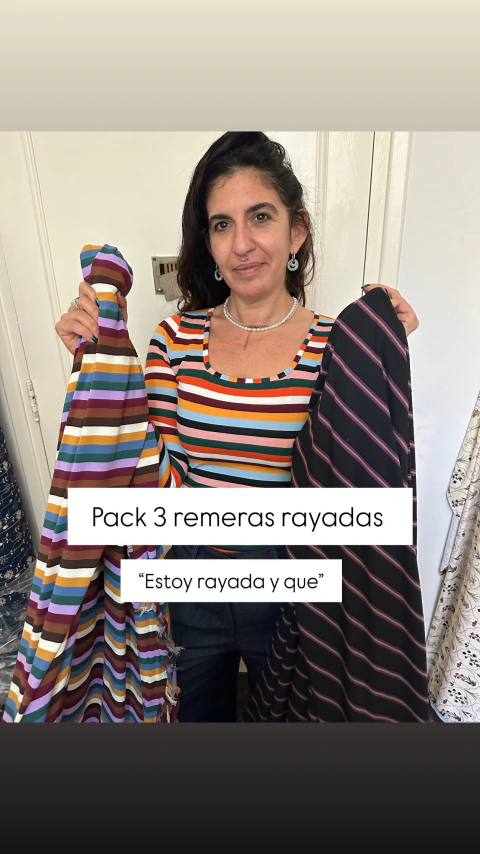 Pack de 3 remeras cuello cuadrado rayadas "Estoy rayada y que"