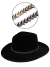 Kit chapéu Fedora Aveludado Preto aba 8cm com 2 faixas de seta em metal - 47027