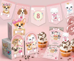Kit Imprimible Gatitos y perritos, flores y arcoiris - comprar online