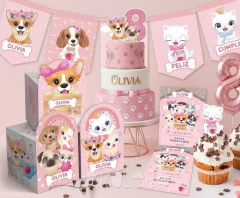 Kit Imprimible Gatitos y perritos, flores y arcoiris