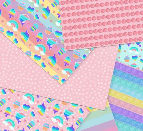 Papeles A4 Pop it - Fidget toy - Helado y arcoiris