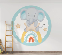 Banner Imprimible Elefante y arcoiris circular y fundas para mesas cilindricas - buy online