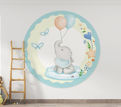 Banner Imprimible Elefante y Globos circular y fundas para mesas cilindricas - comprar online