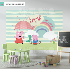 Banner Imprimible Peppa y George Pig, lluvia de amor