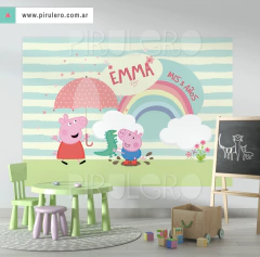 Banner Imprimible Peppa y George Pig, lluvia de amor