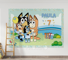 Banner Imprimible Bluey Familia celeste