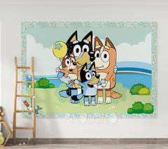 Banner Imprimible Bluey Familia celeste Sin Texto