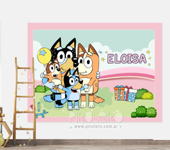 Banner Imprimible Bluey Familia rosa