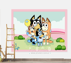Banner Imprimible Bluey Familia rosa Sin Texto