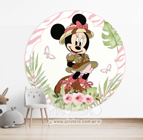 Banner Imprimible Circular Minnie Safari sin nombre