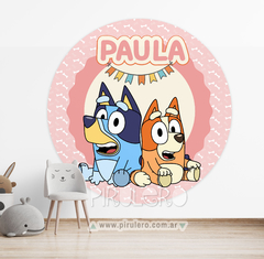 Banner Imprimible Circular Bluey Rosa