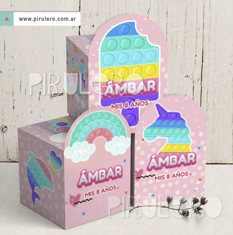 Kit Imprimible Pop it - Fidget toy - Helado y arcoiris
