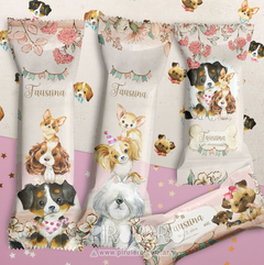 Kit Imprimible perritos cachorros de acuarela rosa - Pirulero