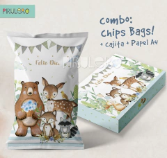 Combo Chip Bag + cajita + papel A4 Bosque encantado 2