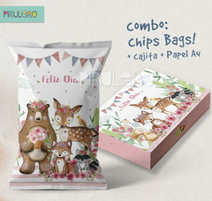 Combo Chip Bag + cajita + papel A4 Bosque encantado 1