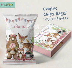 Combo Chip Bag + cajita + papel A4 Bosque encantado 1