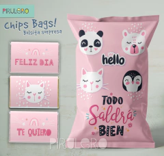 Chip Bags Modelo animalitos rosa + etiqueta chocolatines