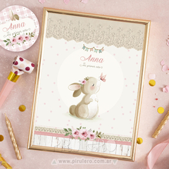 Kit Imprimible Conejita Acuarela rosa - Pirulero